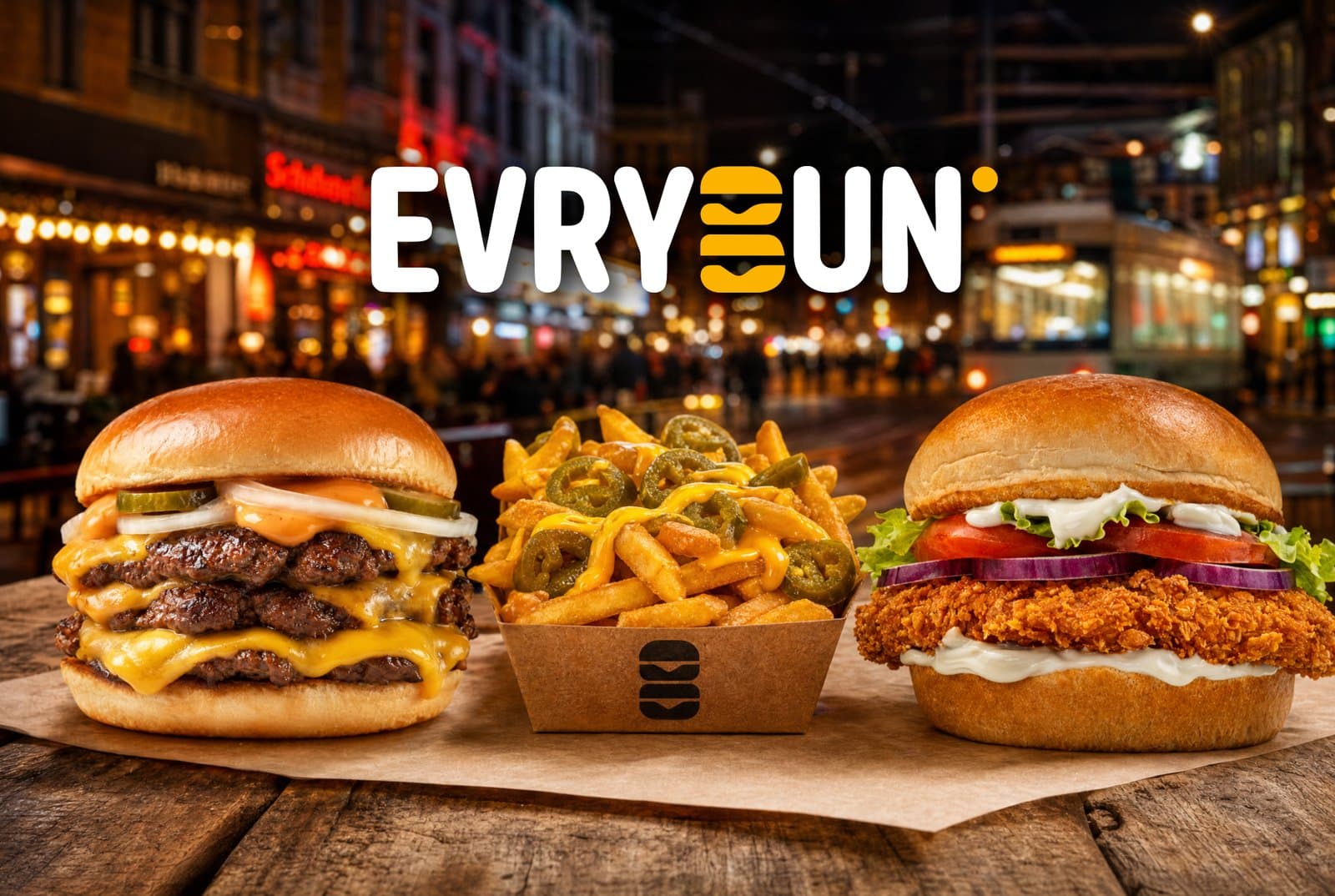 EVRYBUN — Smash Burger, Loaded Fries und Crispy Chicken